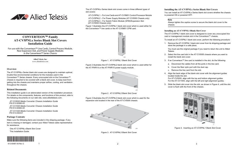 Allied Telesis AT-CV5PNLx Series Blank Slot Covers User Manual | 2 pages