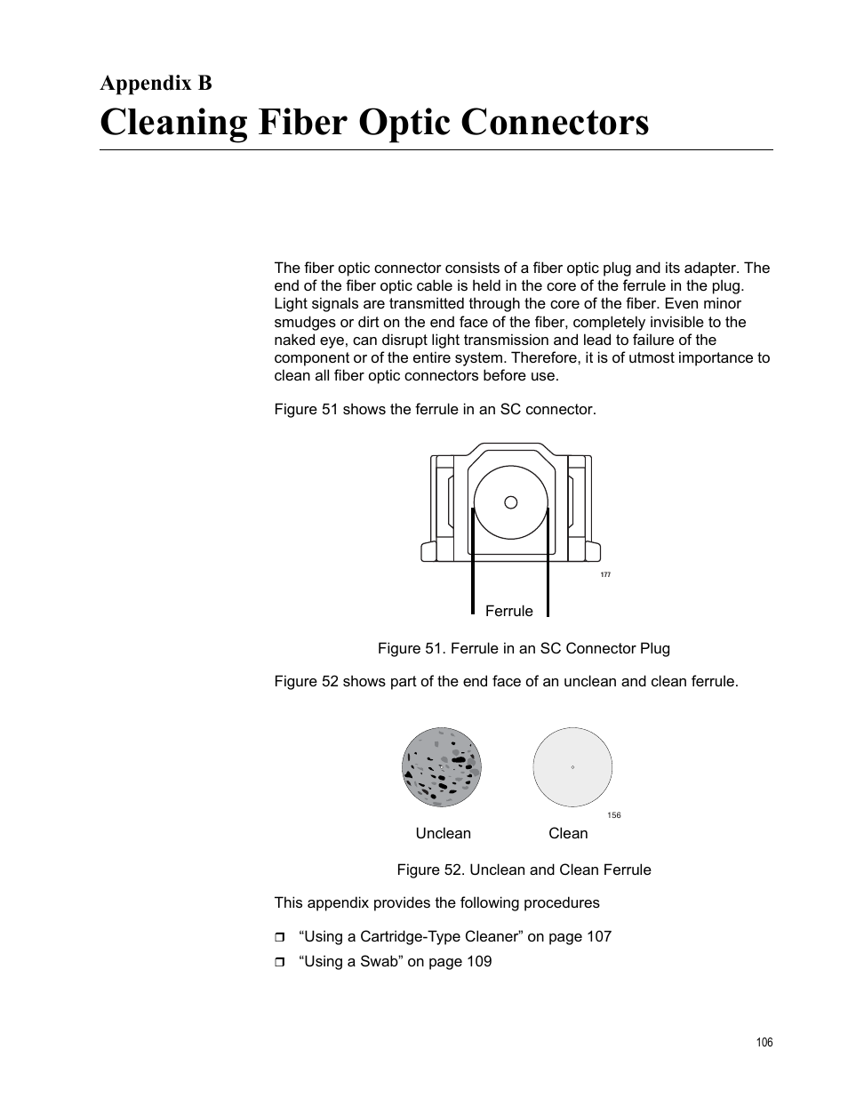 Appendix b, Cleaning fiber optic connectors, Appendix b: cleaning fiber optic connectors | Allied Telesis AT-CM70S User Manual | Page 106 / 136