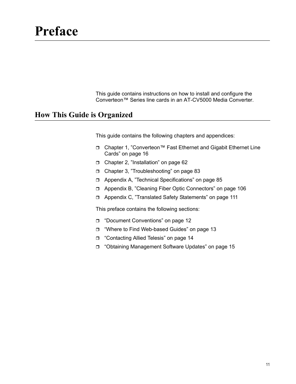 Preface, How this guide is organized | Allied Telesis AT-CM70S User Manual | Page 11 / 136