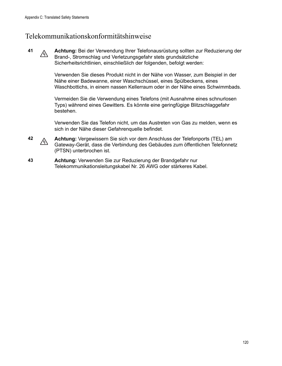 Telekommunikationskonformitätshinweise | Allied Telesis AT-CM70S User Manual | Page 120 / 136