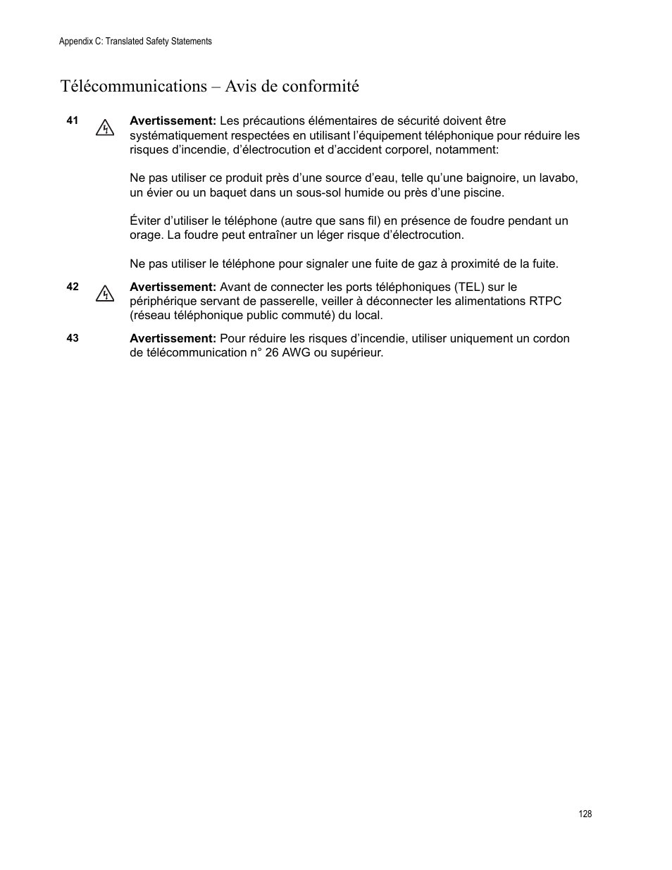Télécommunications – avis de conformité | Allied Telesis AT-CM70S User Manual | Page 128 / 136