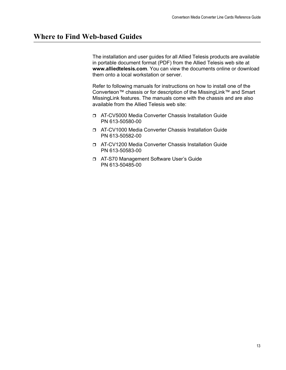 Where to find web-based guides | Allied Telesis AT-CM70S User Manual | Page 13 / 136