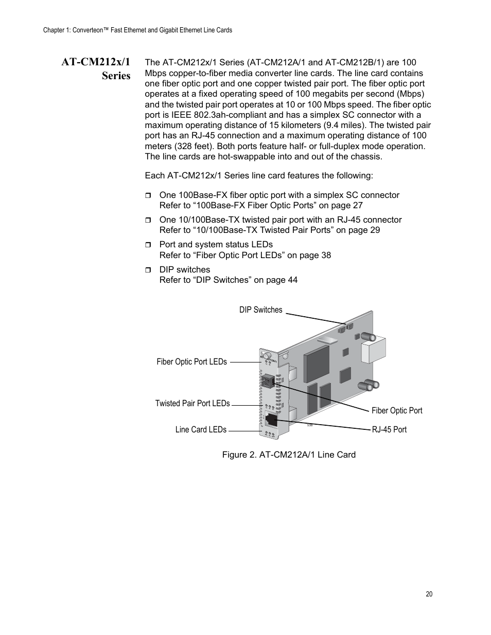 At-cm212x/1 series, Figure 2. at-cm212a/1 line card | Allied Telesis AT-CM70S User Manual | Page 20 / 136
