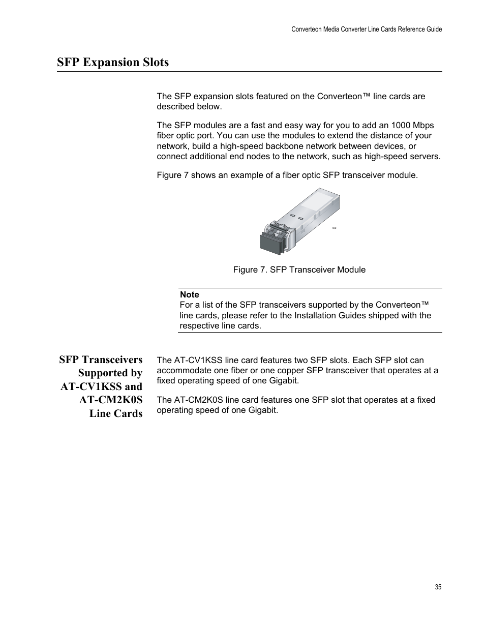 Sfp expansion slots, Figure 7. sfp transceiver module | Allied Telesis AT-CM70S User Manual | Page 35 / 136