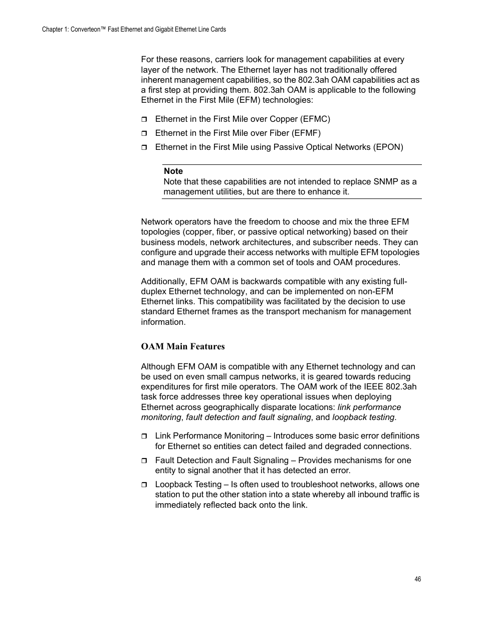 Oam main features | Allied Telesis AT-CM70S User Manual | Page 46 / 136