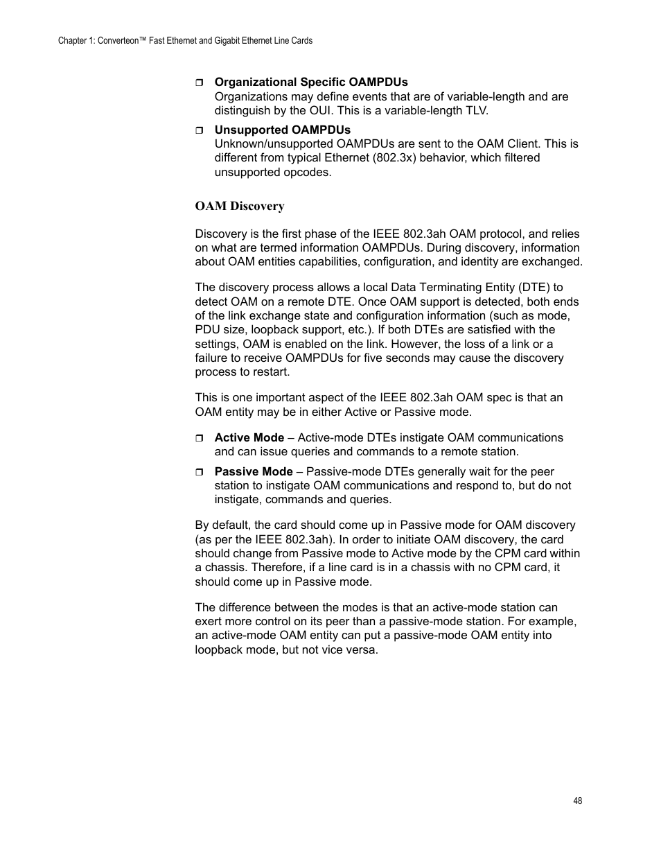 Oam discovery | Allied Telesis AT-CM70S User Manual | Page 48 / 136