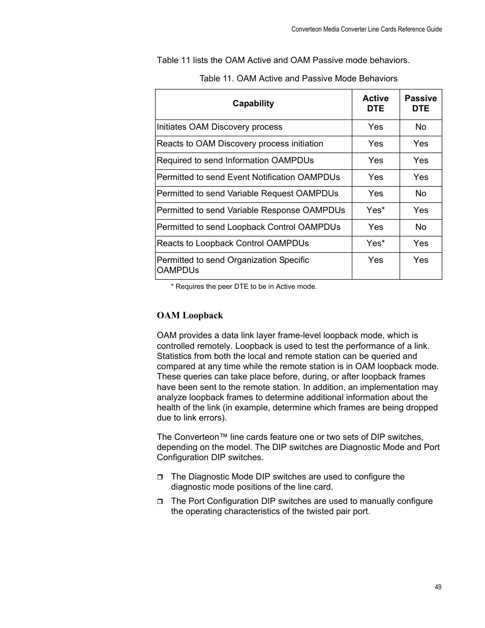 Oam loopback, Table 11. oam active and passive mode behaviors | Allied Telesis AT-CM70S User Manual | Page 49 / 136