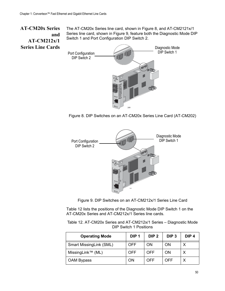 At-cm20x series and at-cm212x/1 series line cards | Allied Telesis AT-CM70S User Manual | Page 50 / 136