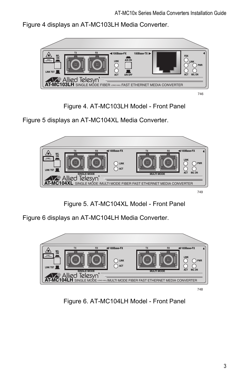 At-mc103lh, At-mc104xl, At-mc104lh | Allied Telesis AT-MC104LH User Manual | Page 13 / 84