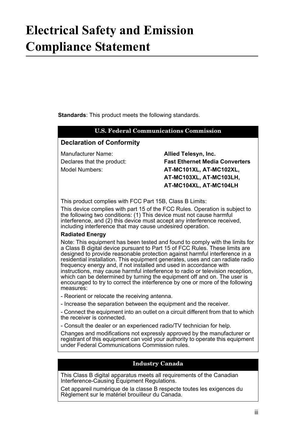 Allied Telesis AT-MC104LH User Manual | Page 3 / 84