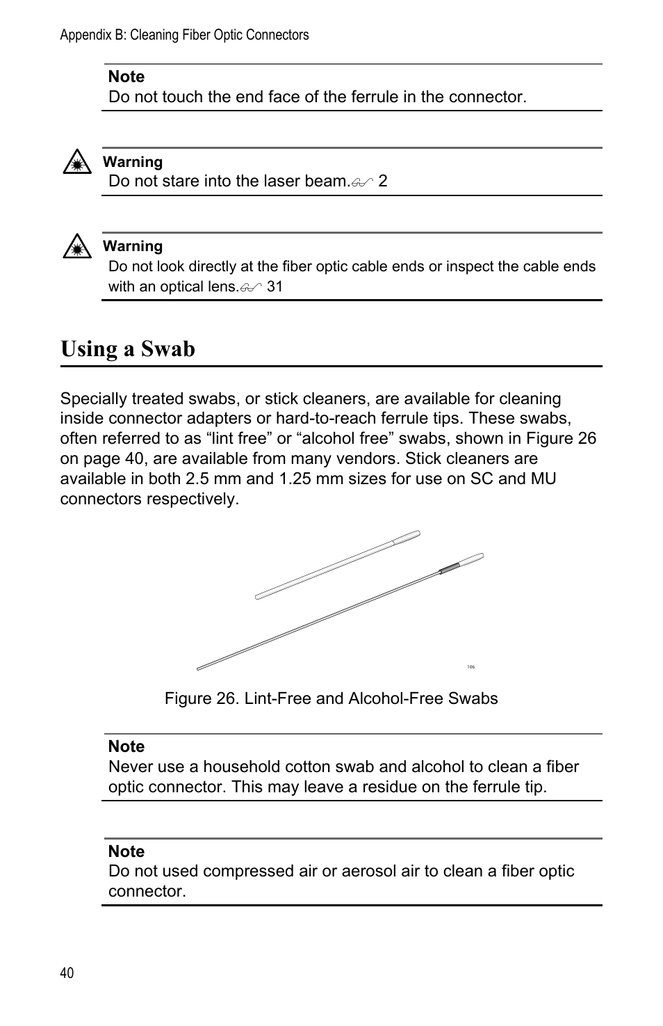 Using a swab | Allied Telesis AT-MC104LH User Manual | Page 50 / 84