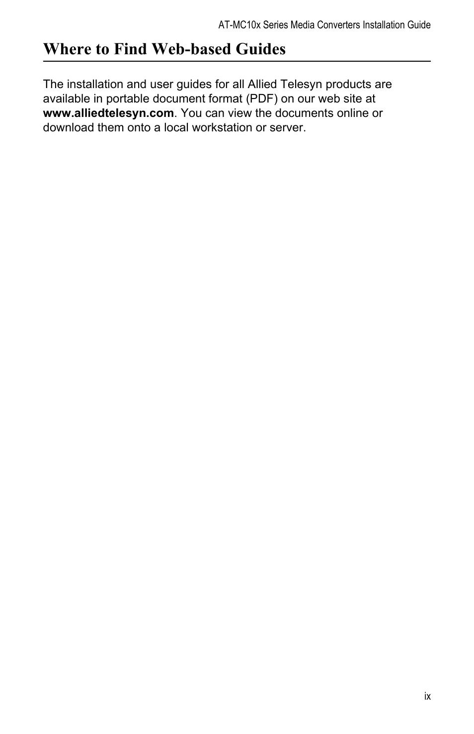 Where to find web-based guides | Allied Telesis AT-MC104LH User Manual | Page 9 / 84