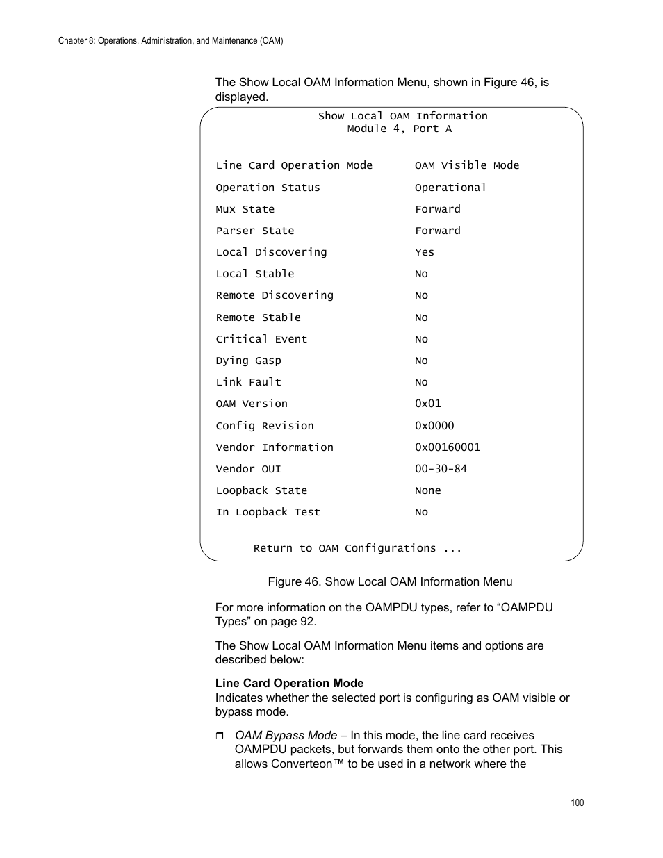 Figure 46. show local oam information menu | Allied Telesis AT-S70 User Manual | Page 100 / 134