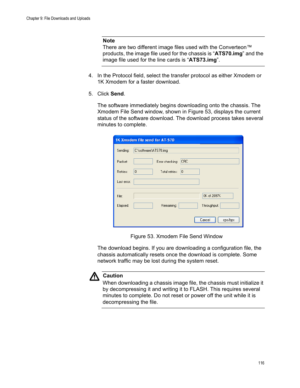 Figure 53. xmodem file send window | Allied Telesis AT-S70 User Manual | Page 116 / 134