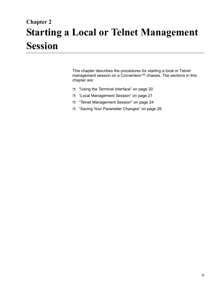 Chapter 2, Starting a local or telnet management session | Allied Telesis AT-S70 User Manual | Page 19 / 134