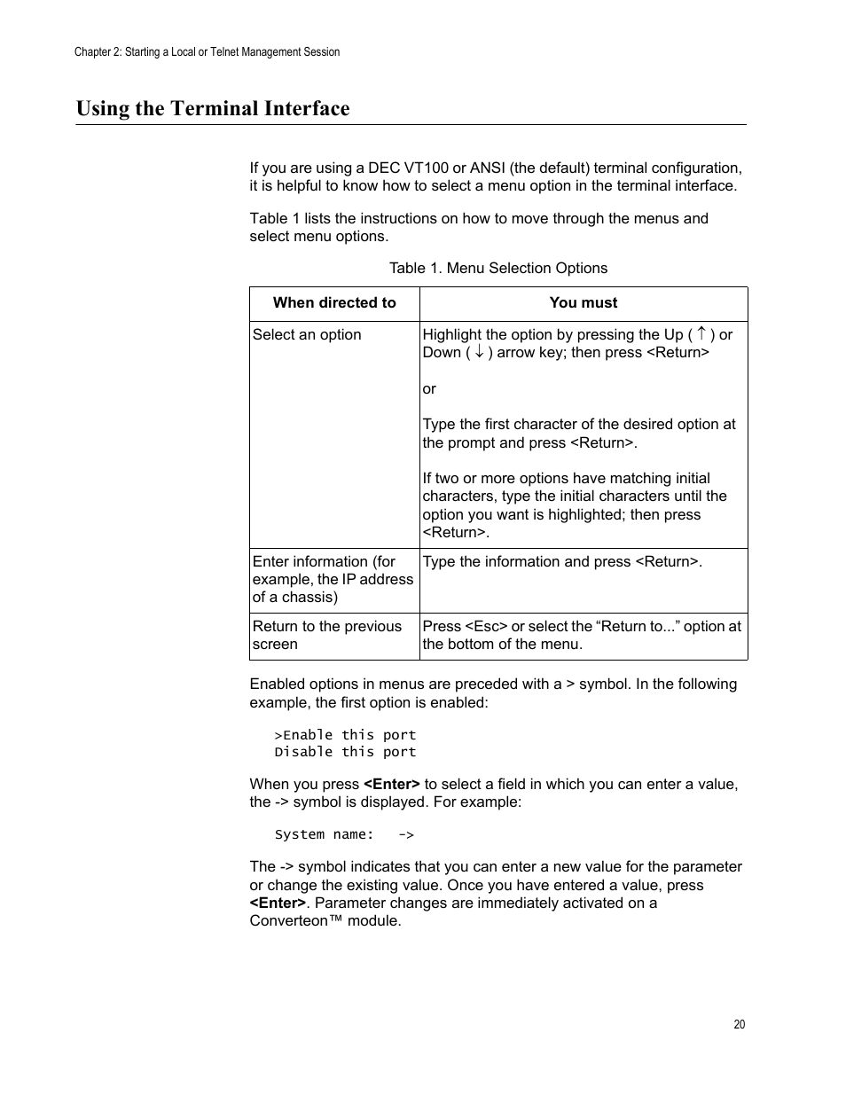 Using the terminal interface | Allied Telesis AT-S70 User Manual | Page 20 / 134