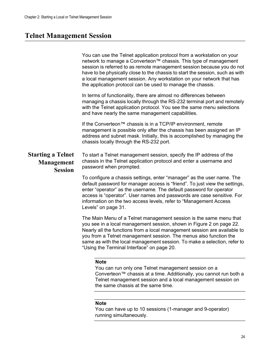 Telnet management session, Starting a telnet management session | Allied Telesis AT-S70 User Manual | Page 24 / 134