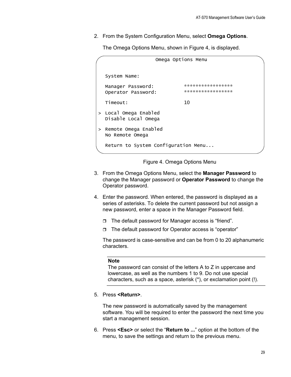Figure 4. omega options menu | Allied Telesis AT-S70 User Manual | Page 29 / 134