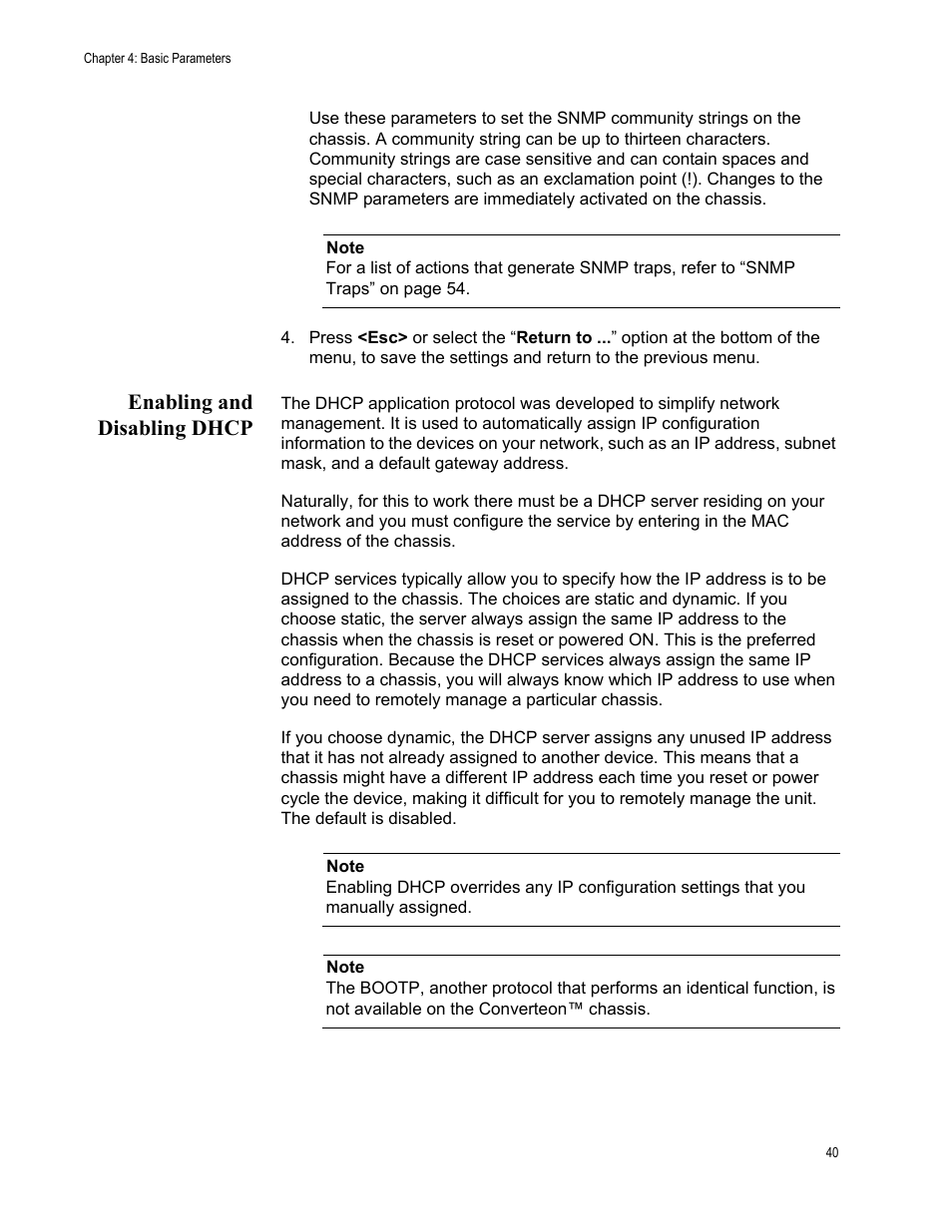 Enabling and disabling dhcp | Allied Telesis AT-S70 User Manual | Page 40 / 134