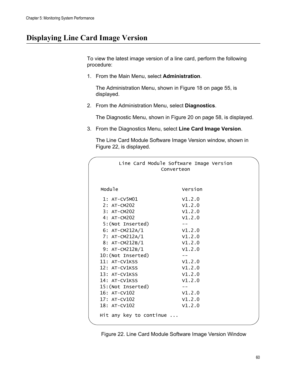 Displaying line card image version | Allied Telesis AT-S70 User Manual | Page 60 / 134