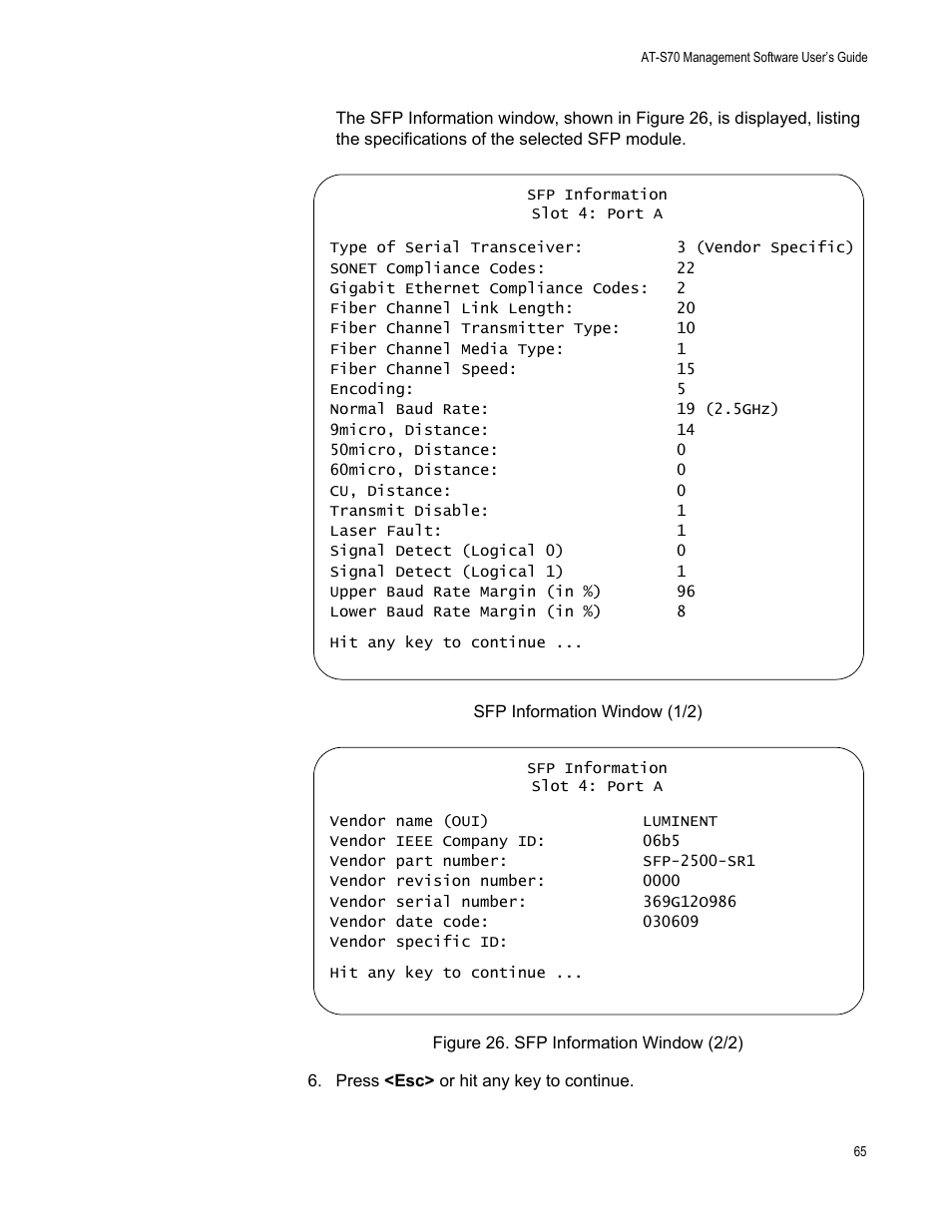 Figure 26. sfp information window (2/2) | Allied Telesis AT-S70 User Manual | Page 65 / 134