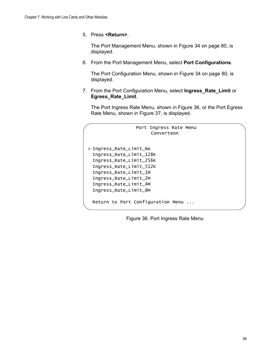 Figure 36. port ingress rate menu | Allied Telesis AT-S70 User Manual | Page 84 / 134