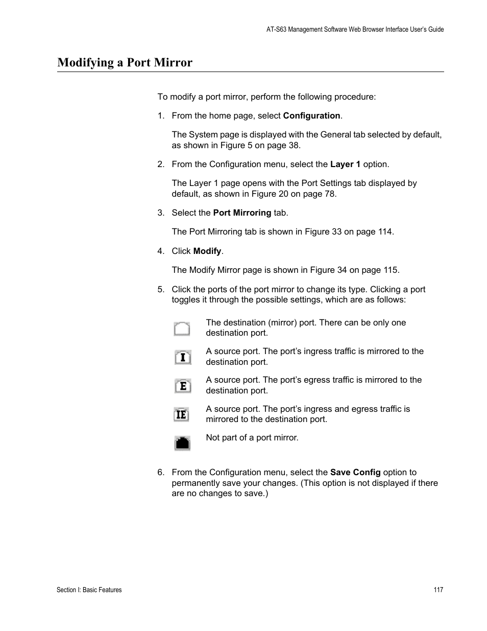 Modifying a port mirror | Allied Telesis AT-S63 User Manual | Page 117 / 462