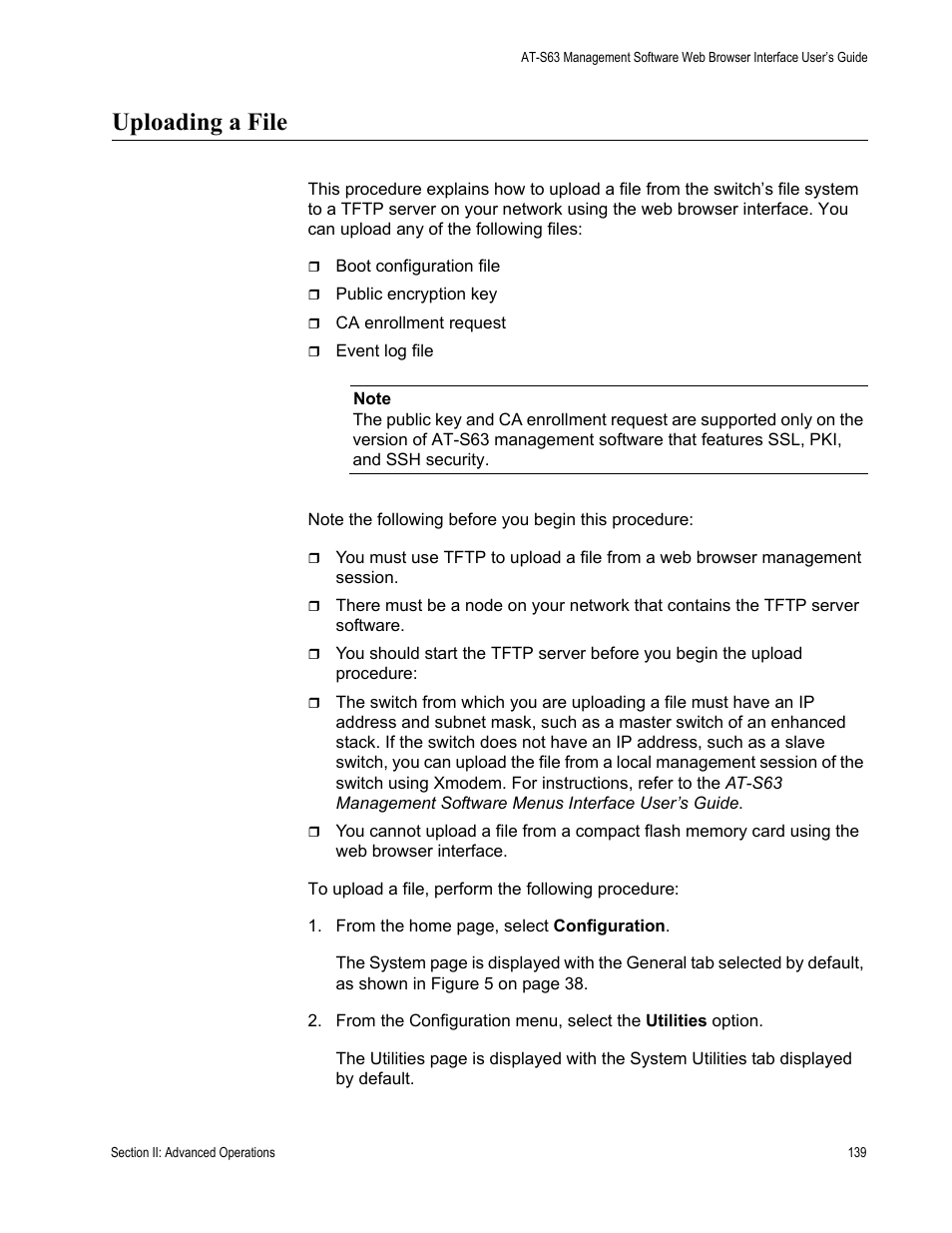 Uploading a file | Allied Telesis AT-S63 User Manual | Page 139 / 462