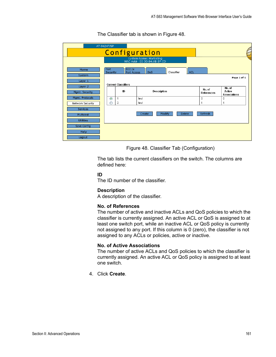 Figure 48: classifier tab (configuration) | Allied Telesis AT-S63 User Manual | Page 161 / 462