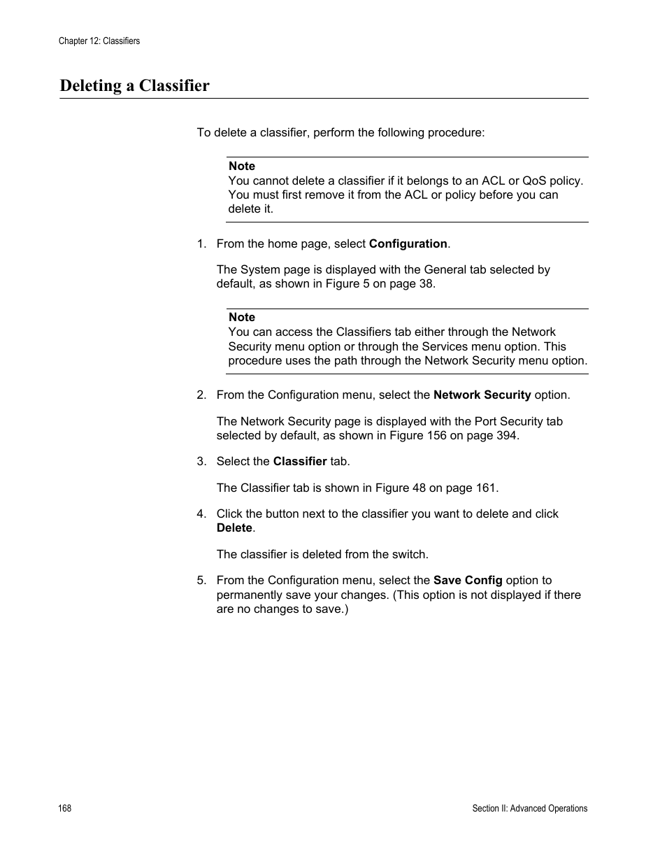 Deleting a classifier | Allied Telesis AT-S63 User Manual | Page 168 / 462
