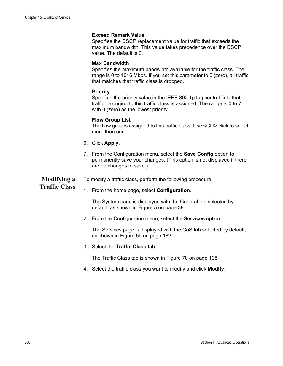 Modifying a traffic class | Allied Telesis AT-S63 User Manual | Page 200 / 462