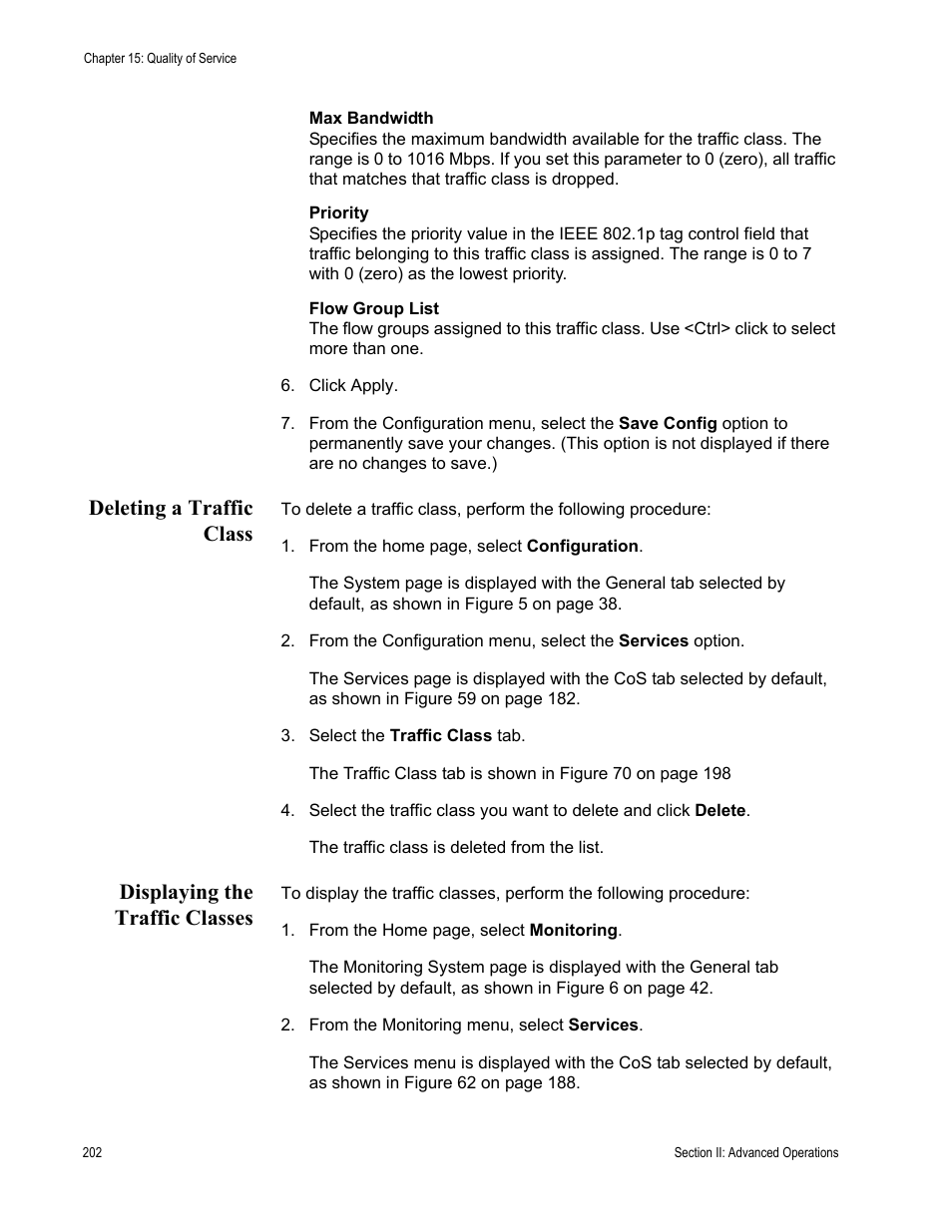 Deleting a traffic class, Displaying the traffic classes | Allied Telesis AT-S63 User Manual | Page 202 / 462