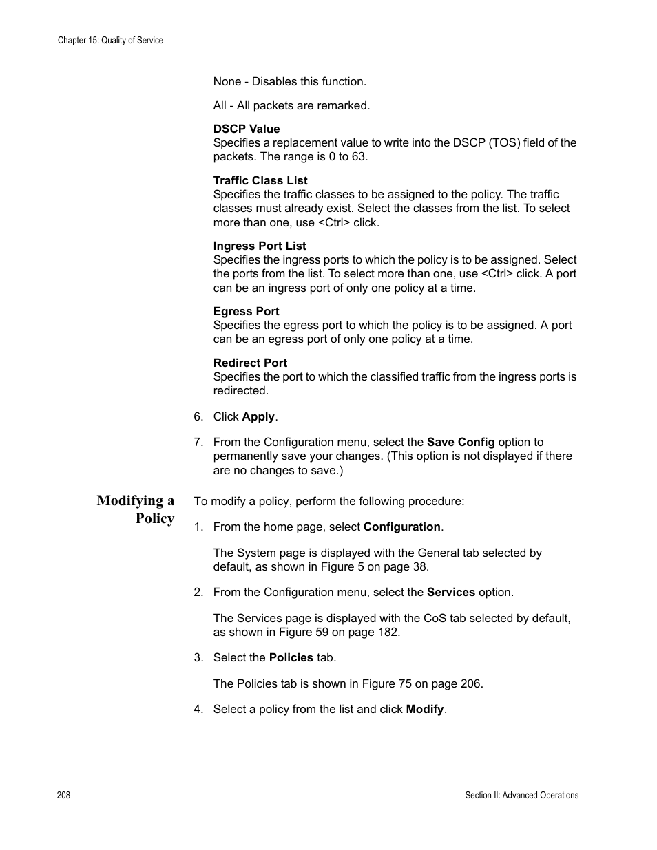 Modifying a policy | Allied Telesis AT-S63 User Manual | Page 208 / 462