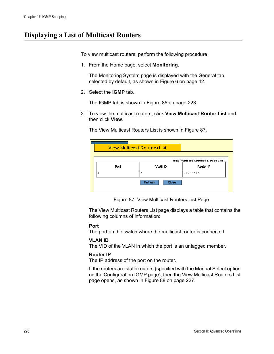 Displaying a list of multicast routers | Allied Telesis AT-S63 User Manual | Page 226 / 462