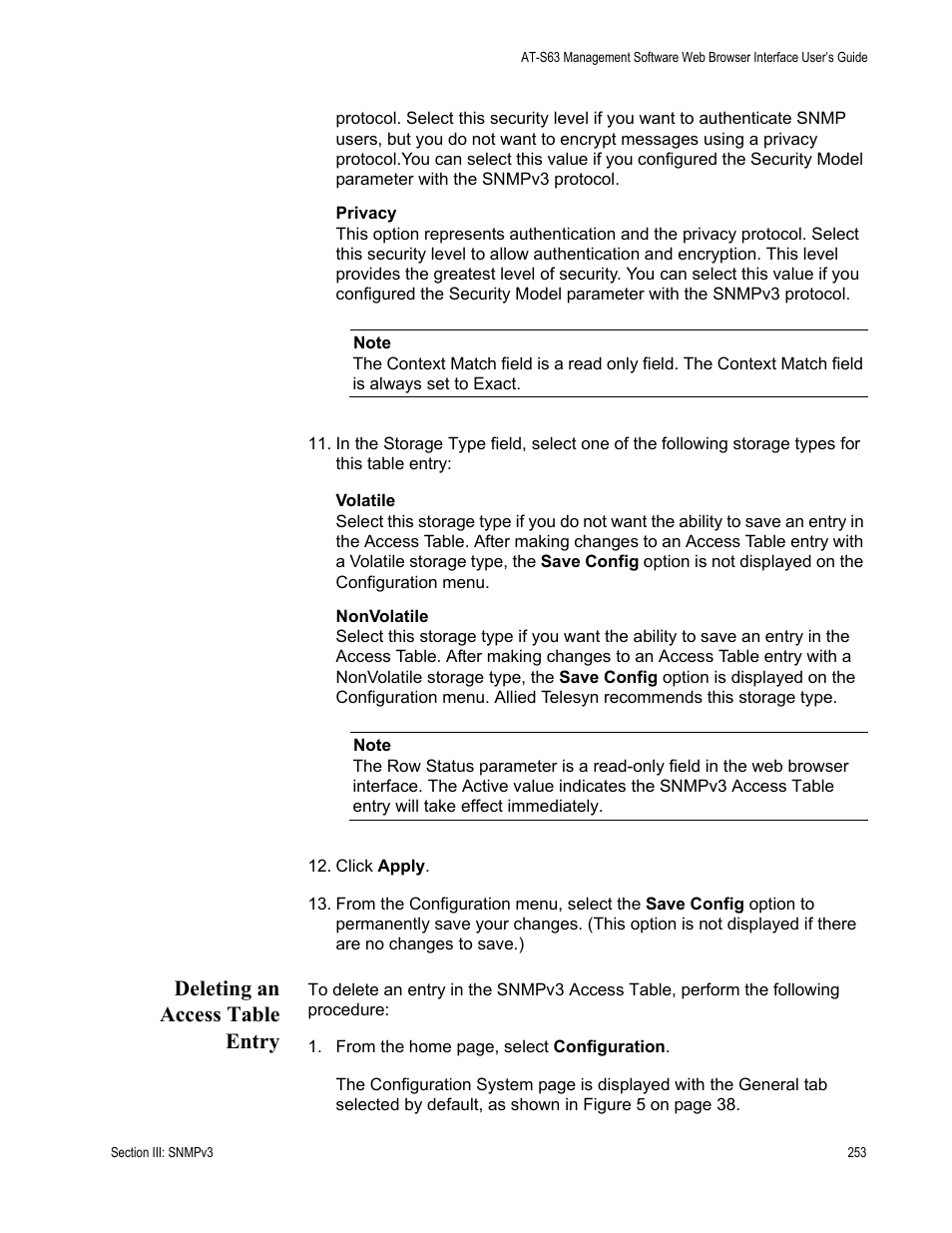 Deleting an access table entry | Allied Telesis AT-S63 User Manual | Page 253 / 462