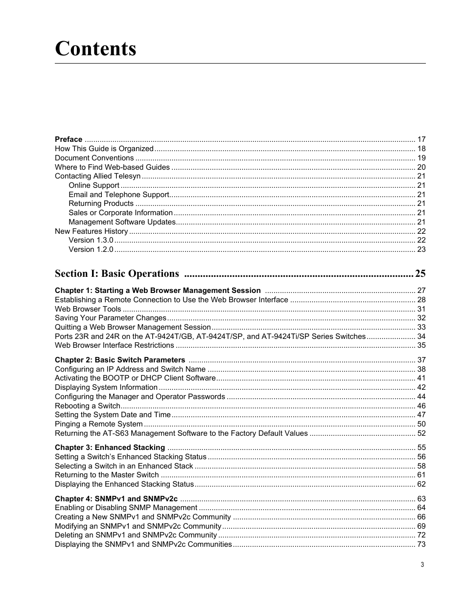 Allied Telesis AT-S63 User Manual | Page 3 / 462