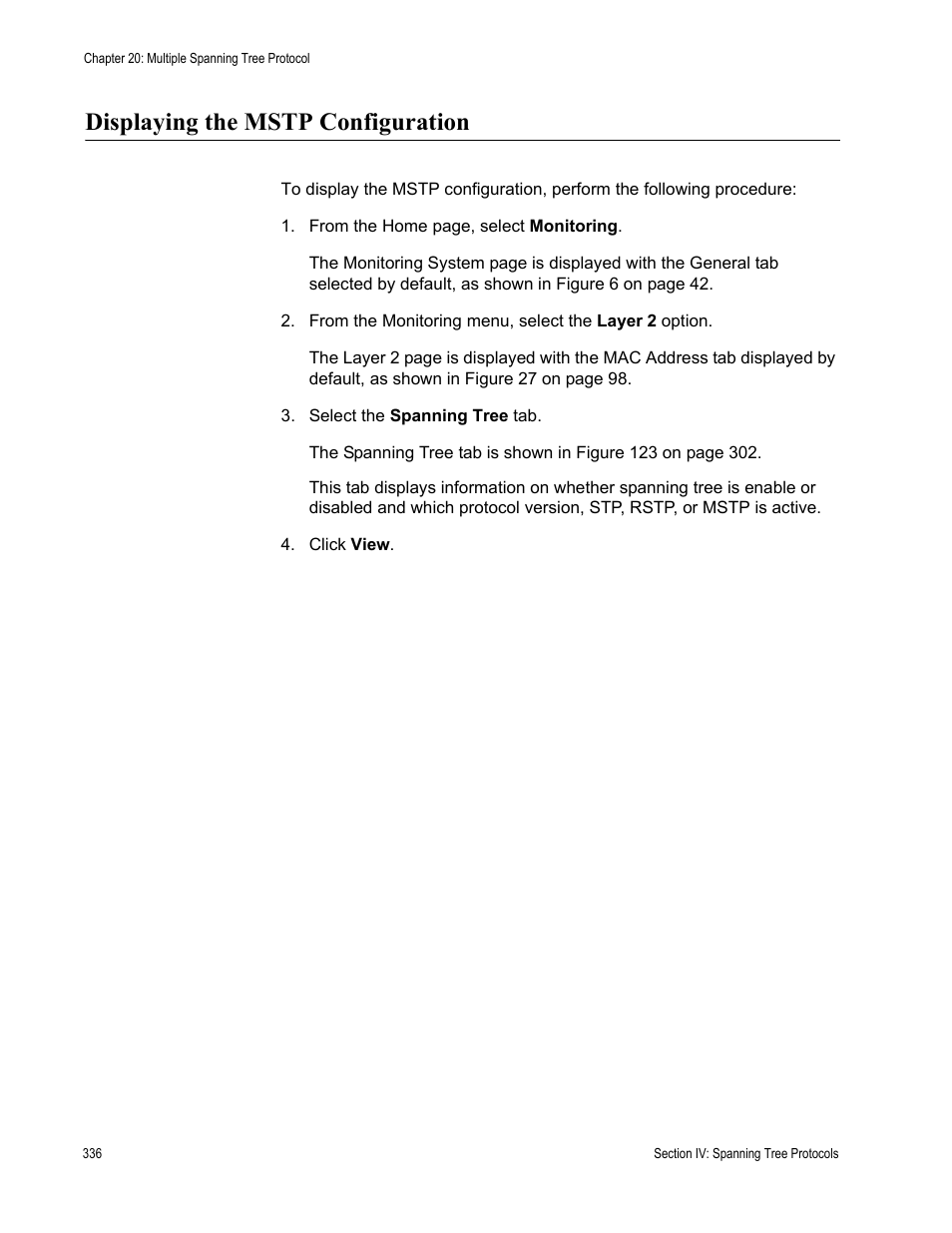 Displaying the mstp configuration | Allied Telesis AT-S63 User Manual | Page 336 / 462