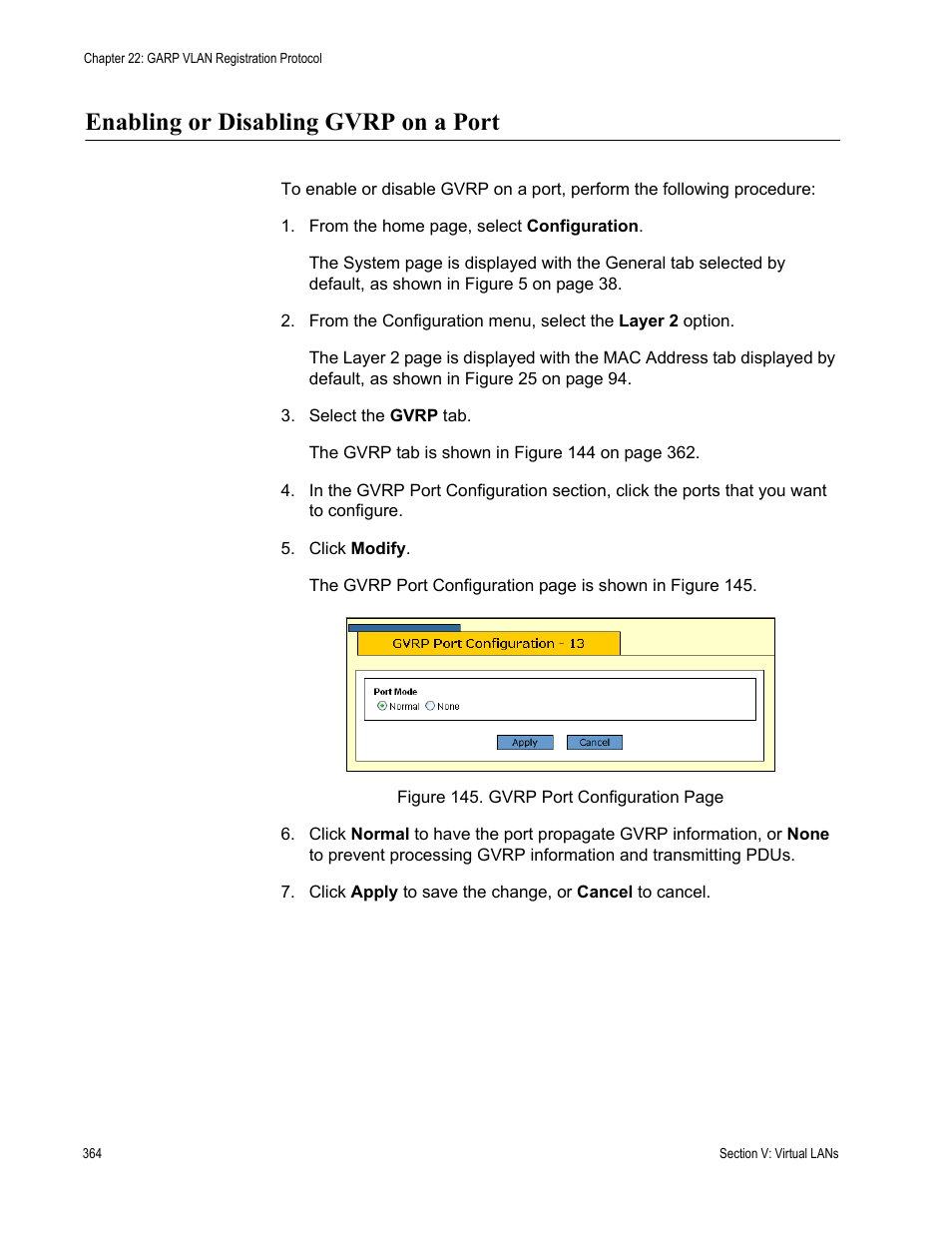 Enabling or disabling gvrp on a port | Allied Telesis AT-S63 User Manual | Page 364 / 462