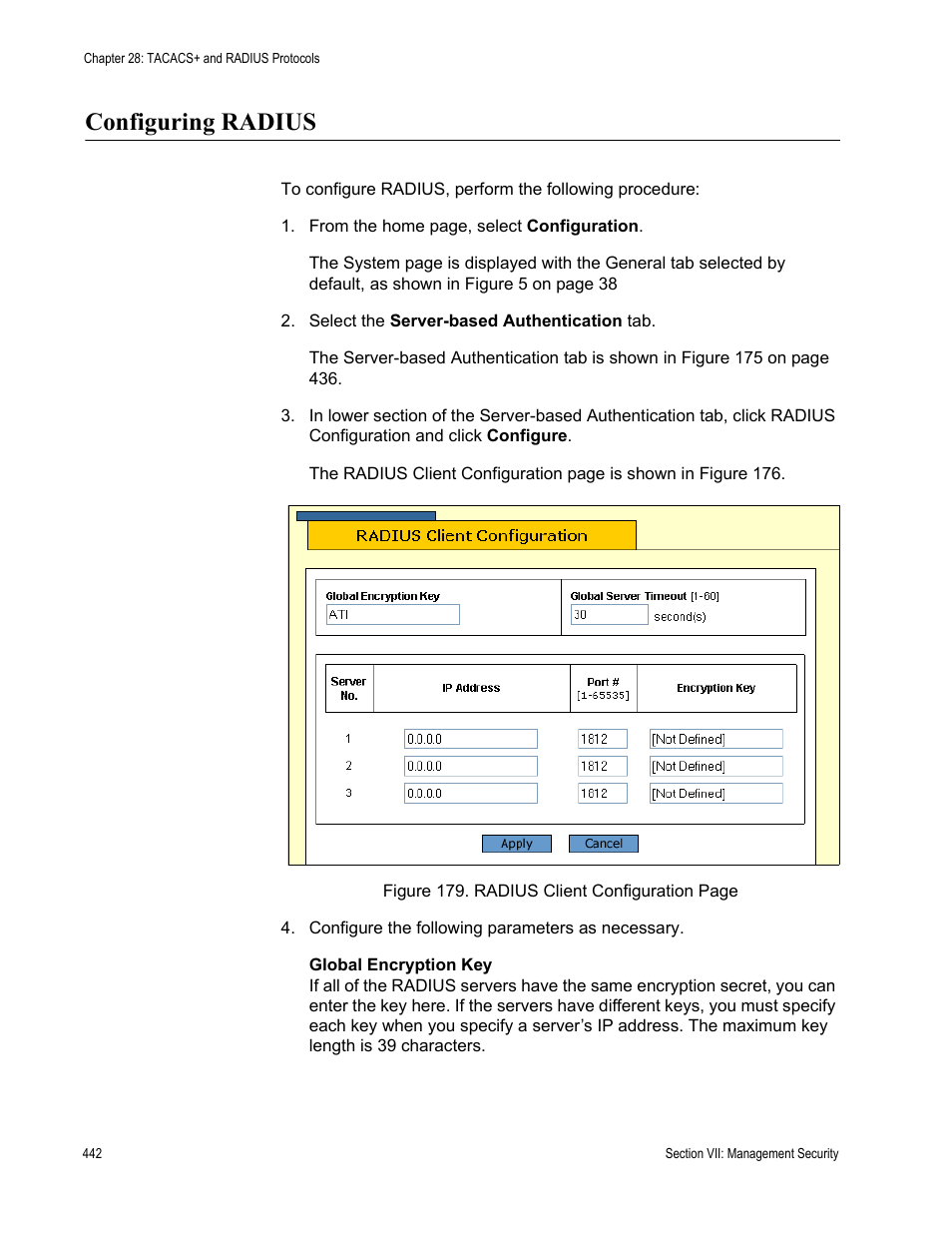 Configuring radius | Allied Telesis AT-S63 User Manual | Page 442 / 462