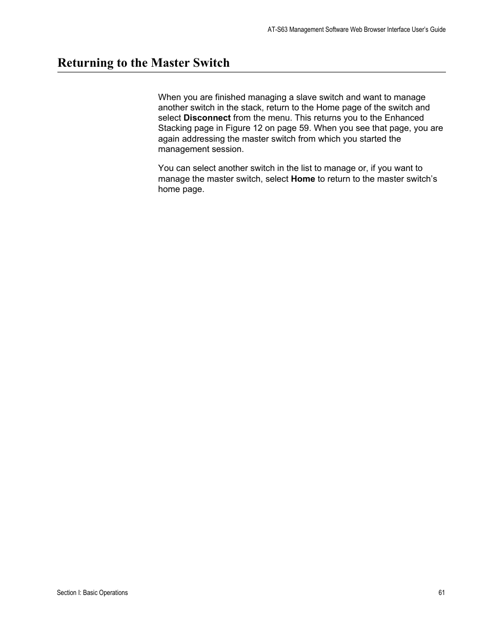 Returning to the master switch | Allied Telesis AT-S63 User Manual | Page 61 / 462
