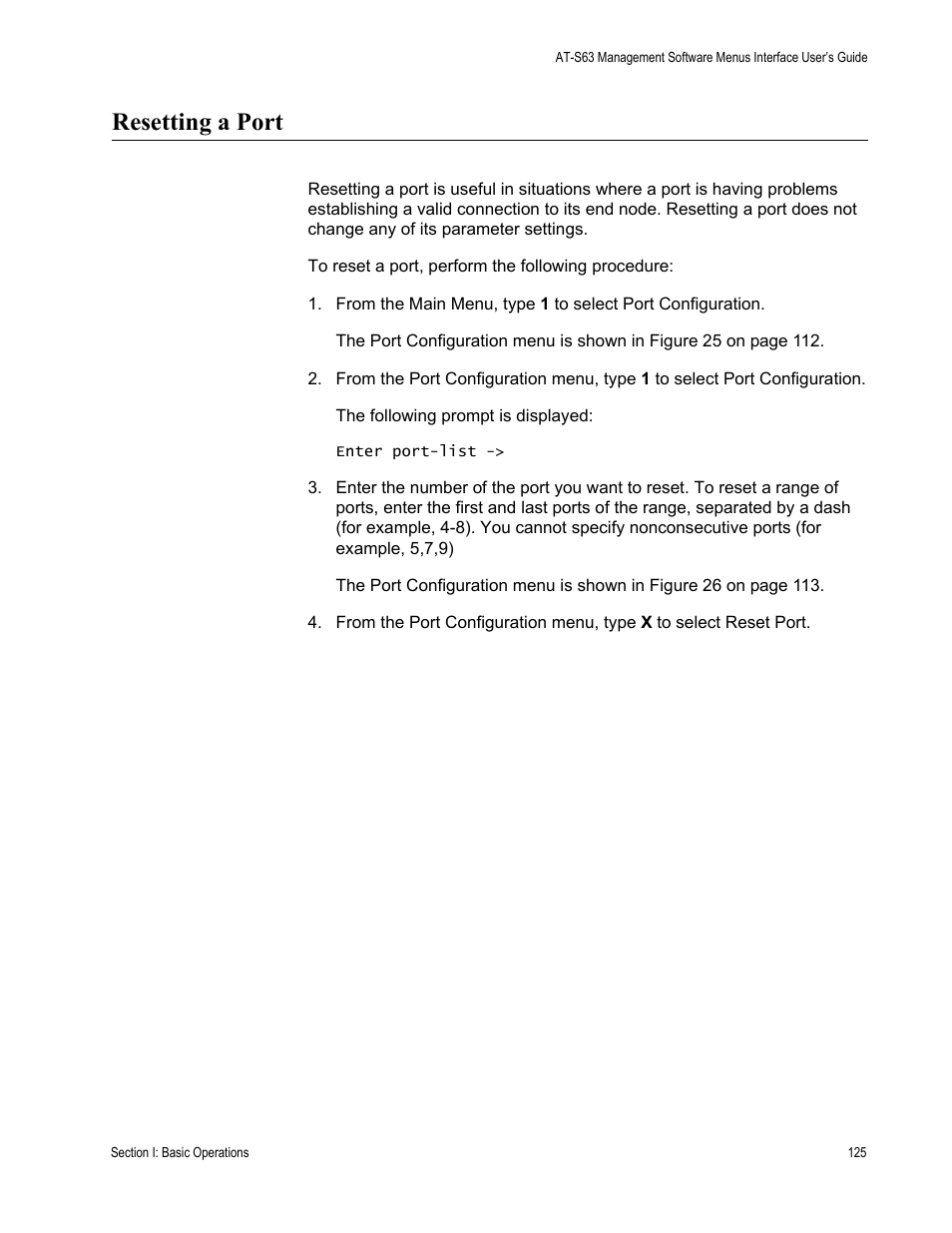 Resetting a port | Allied Telesis AT-S63 User Manual | Page 125 / 908