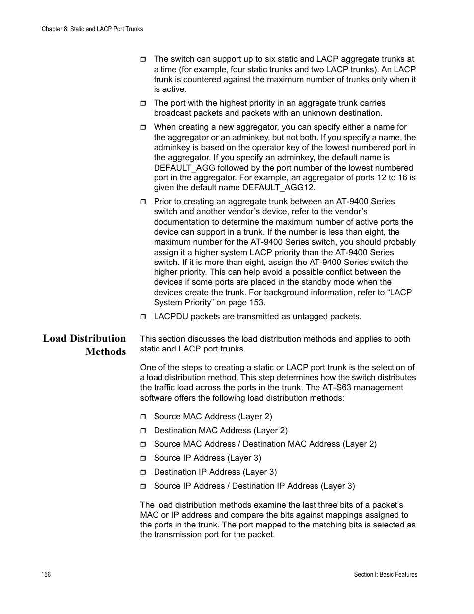 Load distribution methods | Allied Telesis AT-S63 User Manual | Page 156 / 908