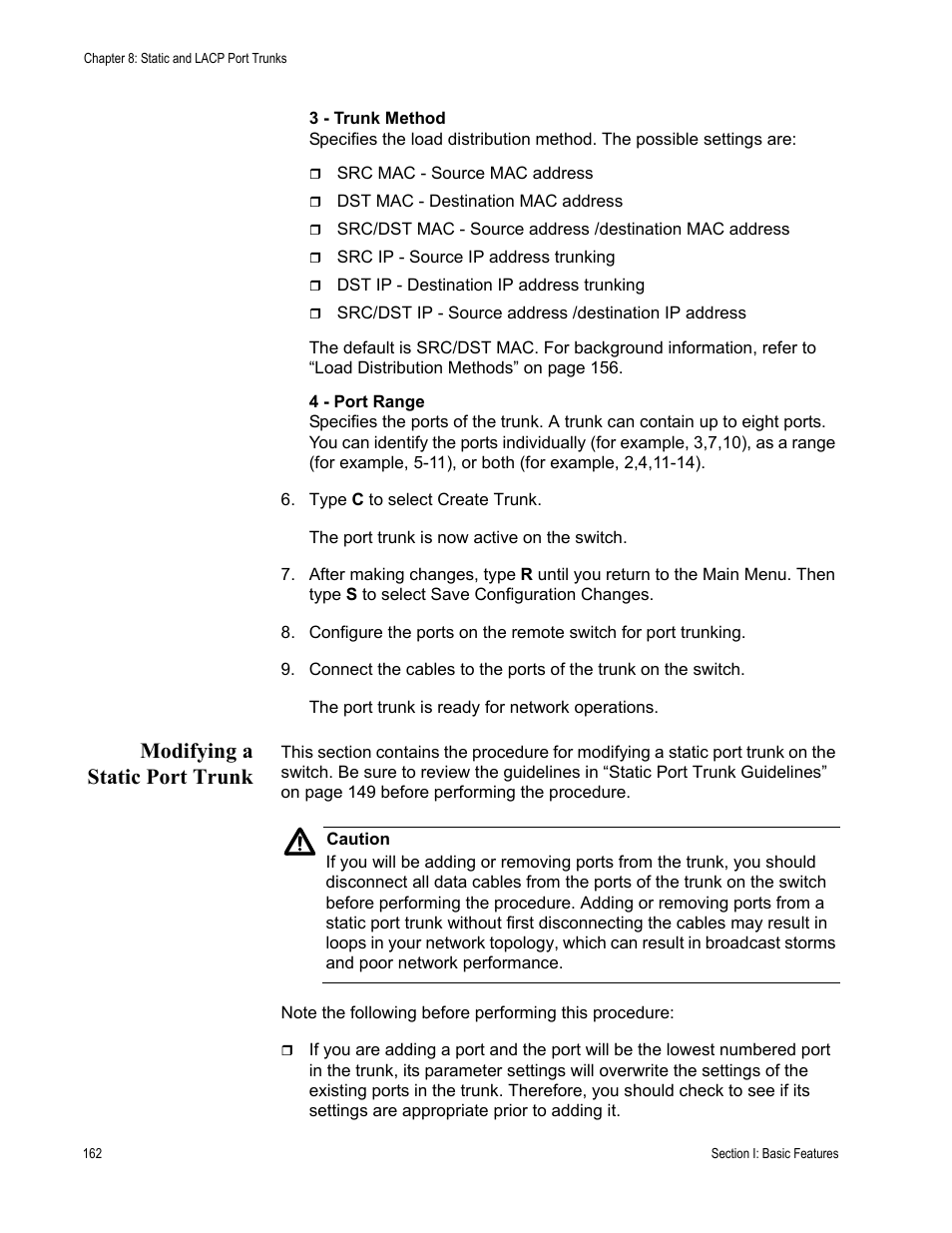Modifying a static port trunk | Allied Telesis AT-S63 User Manual | Page 162 / 908