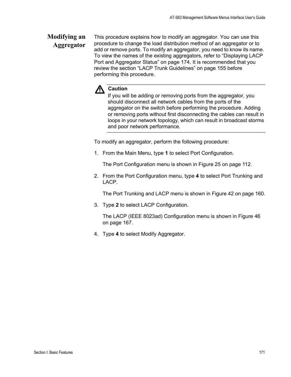 Modifying an aggregator | Allied Telesis AT-S63 User Manual | Page 171 / 908