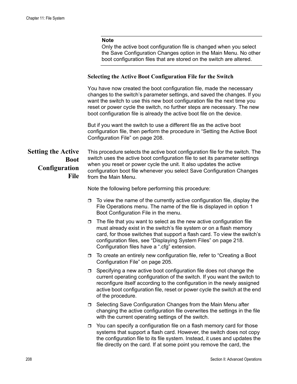 Setting the active boot configuration file | Allied Telesis AT-S63 User Manual | Page 208 / 908