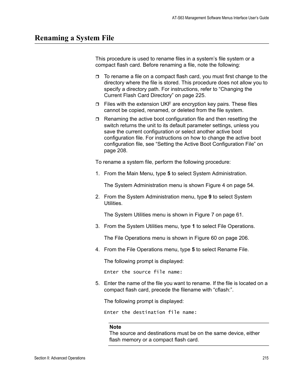 Renaming a system file | Allied Telesis AT-S63 User Manual | Page 215 / 908