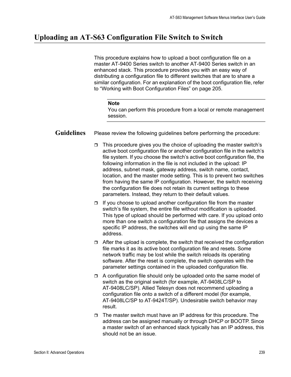 Guidelines | Allied Telesis AT-S63 User Manual | Page 239 / 908