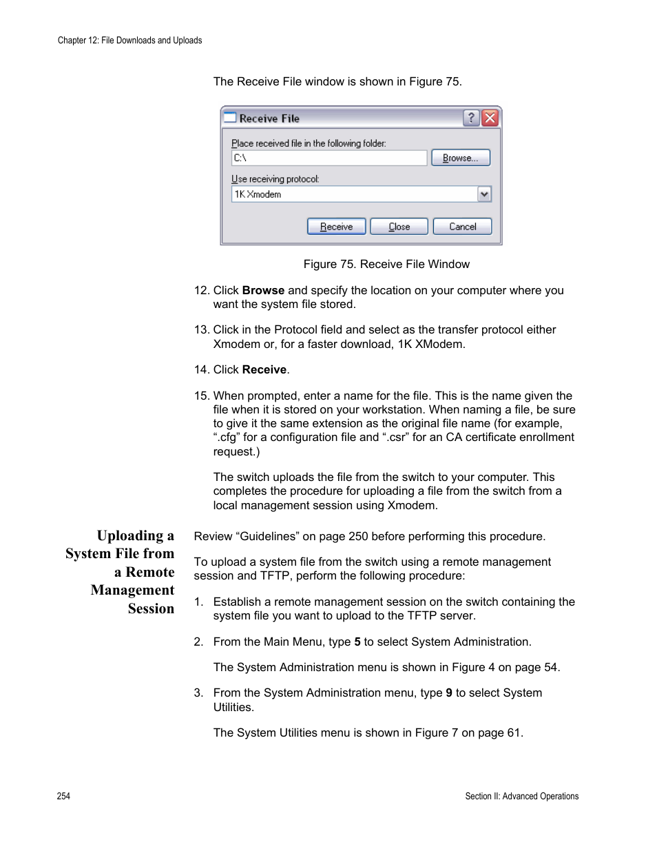 Figure 75: receive file window | Allied Telesis AT-S63 User Manual | Page 254 / 908