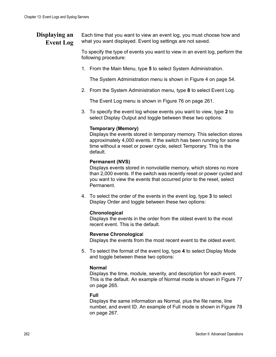 Displaying an event log | Allied Telesis AT-S63 User Manual | Page 262 / 908