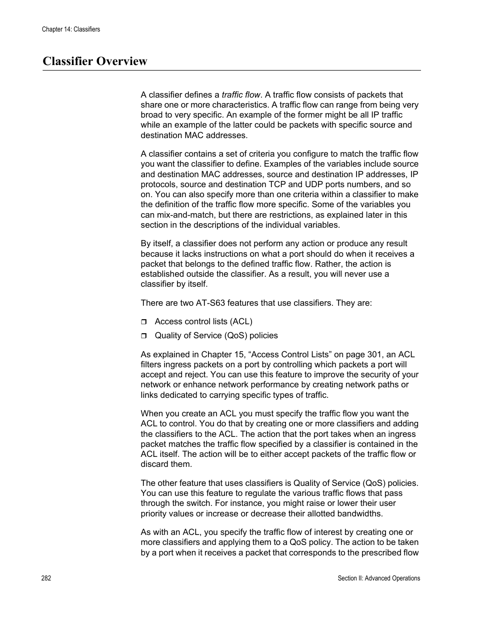Classifier overview | Allied Telesis AT-S63 User Manual | Page 282 / 908